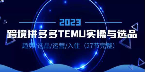 2023跨境·拼多多·TEMU实操与选品，趋势·选品·运营·入住