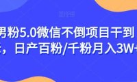 男粉5.0微信不倒项目干到老，日产百粉/千粉月入3W+【揭秘】